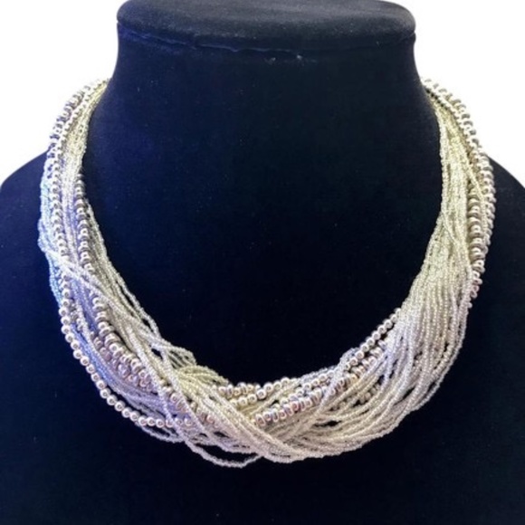 Silver Beaded Multi Strand Necklace - Picture 1 of 4